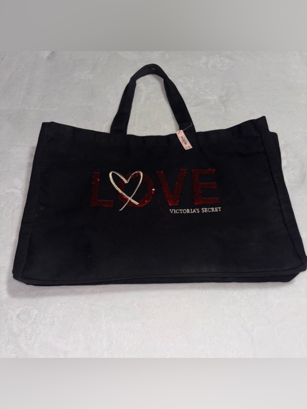 NWT Victoria’s Secret Black Canvas Sequined LOVE Tote Bag